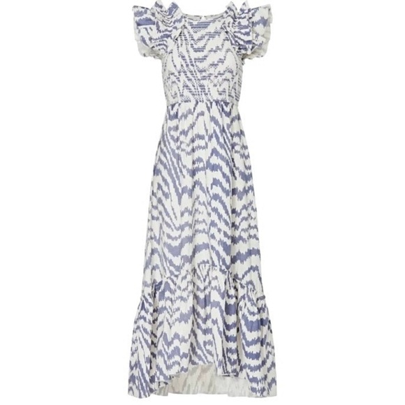 SAYLOR Pilar Smocked Midi Dress Medium Zebra Blue White Print - Picture 6 of 15